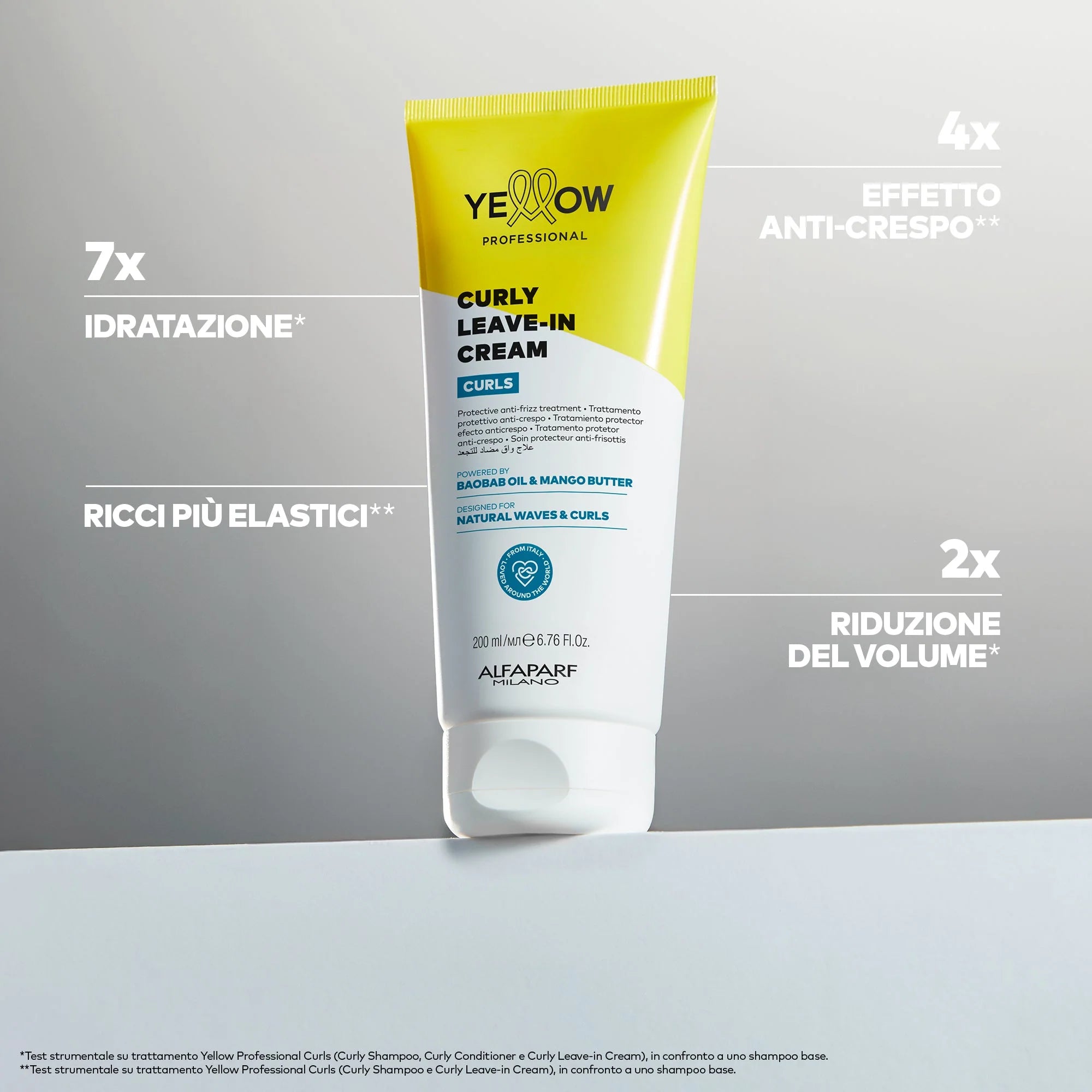 Yellow Pro/Curly Leave-in Cream-Trattamento protettivo anti-crespo per capelli ricci, mossi e coily