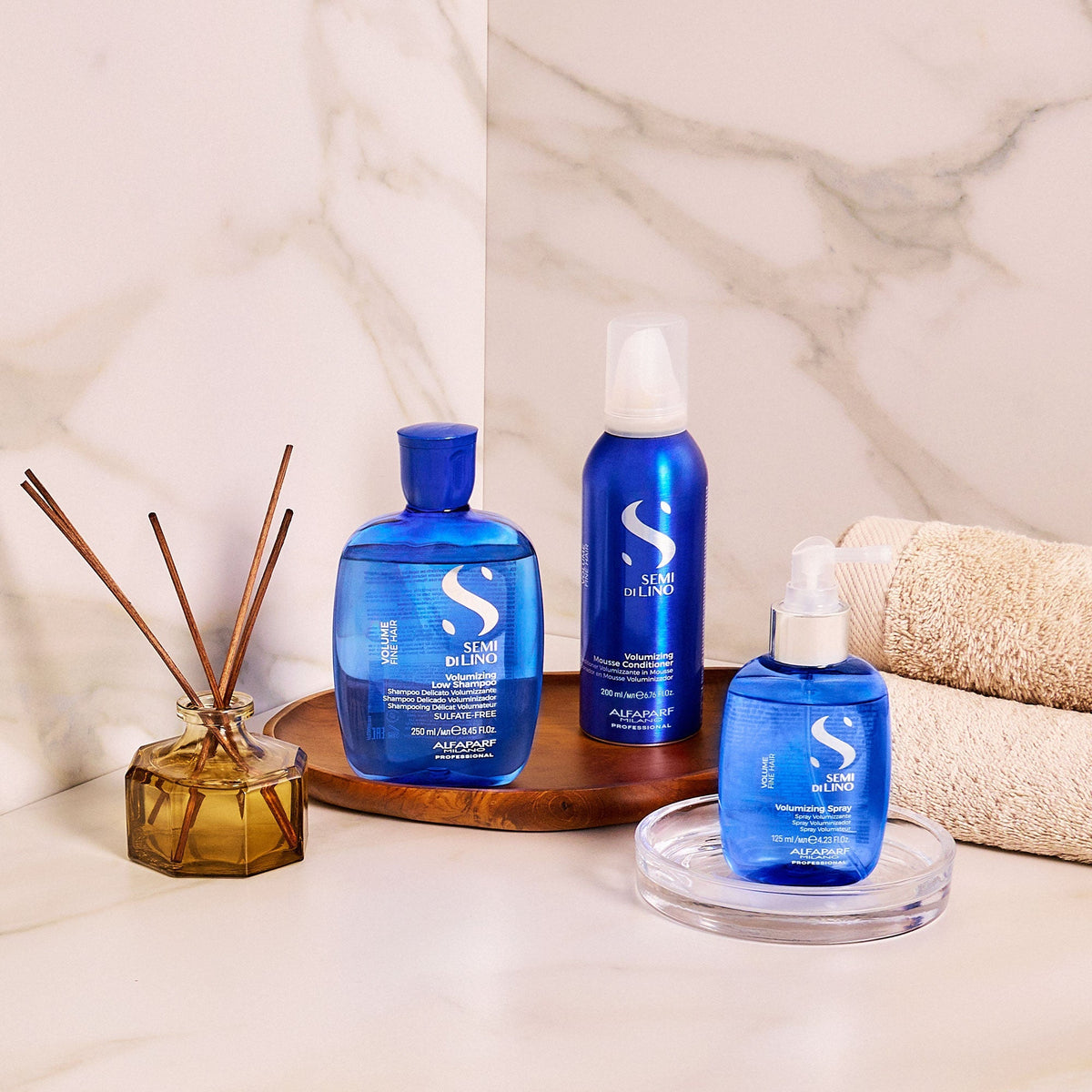 Set Semi di Lino | Volumizing Low Shampoo, Mousse Conditioner & Spray