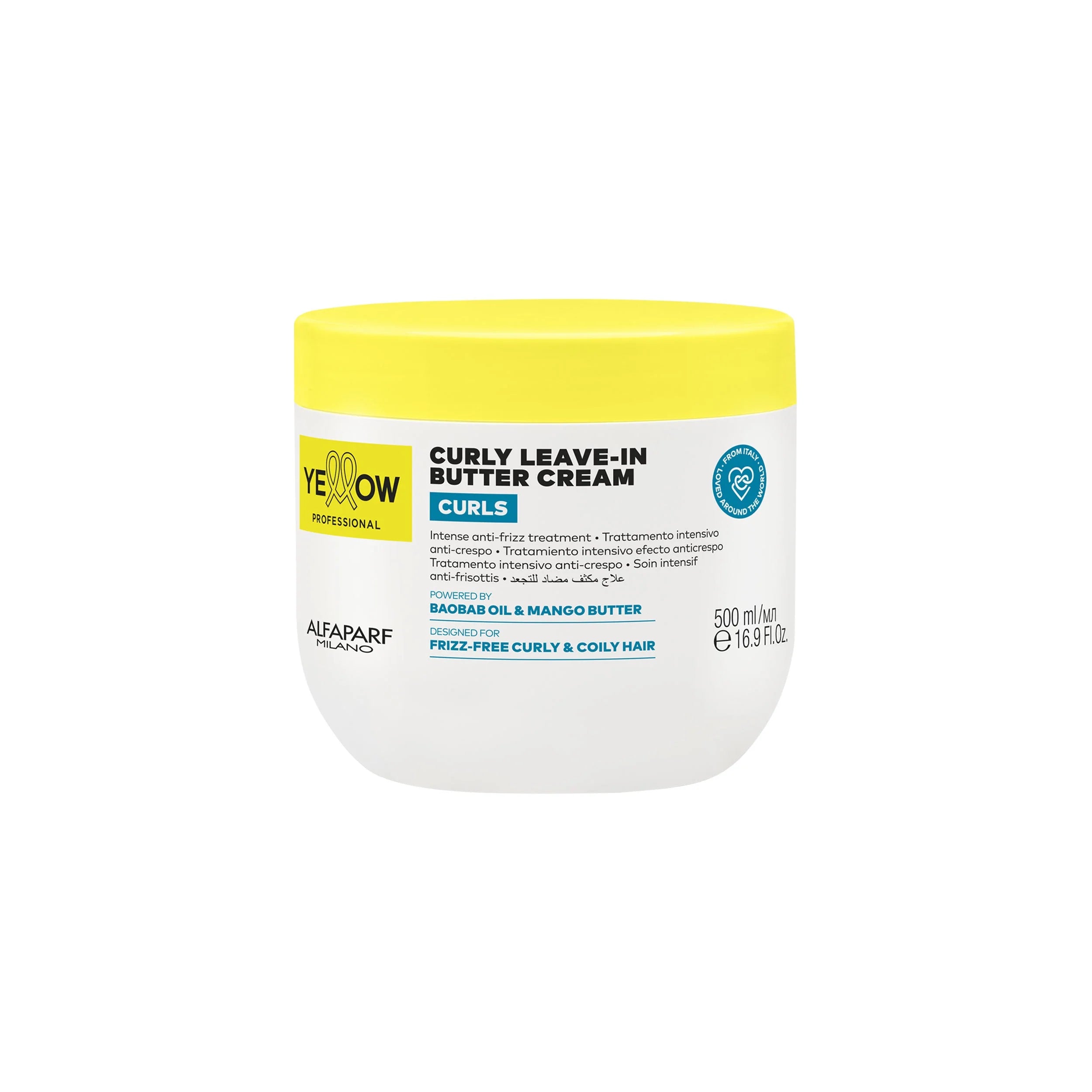 Yellow Pro/Curly Leave-in Butter Cream-Trattamento intensivo anti crespo per capelli ricci, mossi e coily 500ml