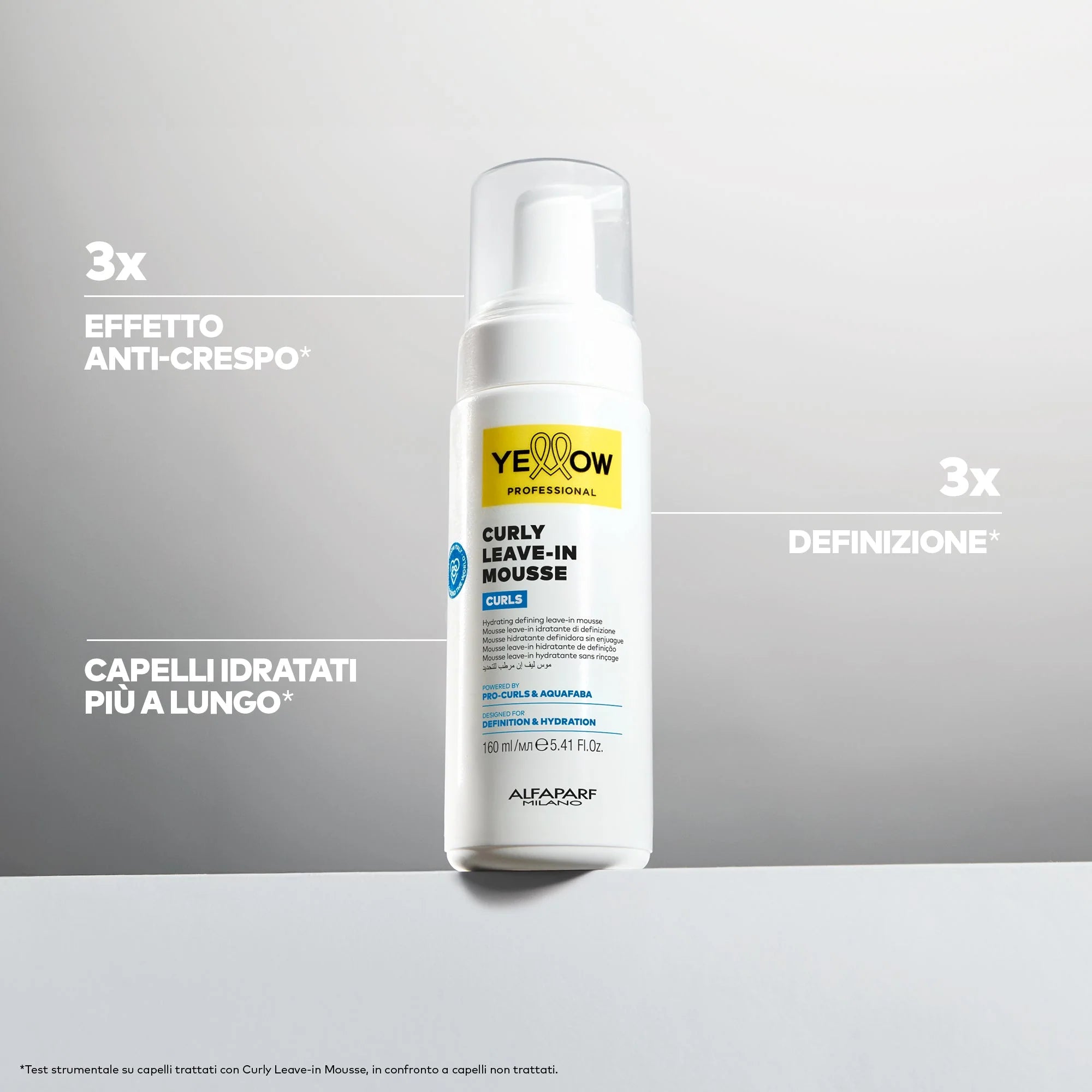 Yellow Pro/Curly Leave-in Mousse-Mousse idratante per capelli ricci, mossi e coily 160ml