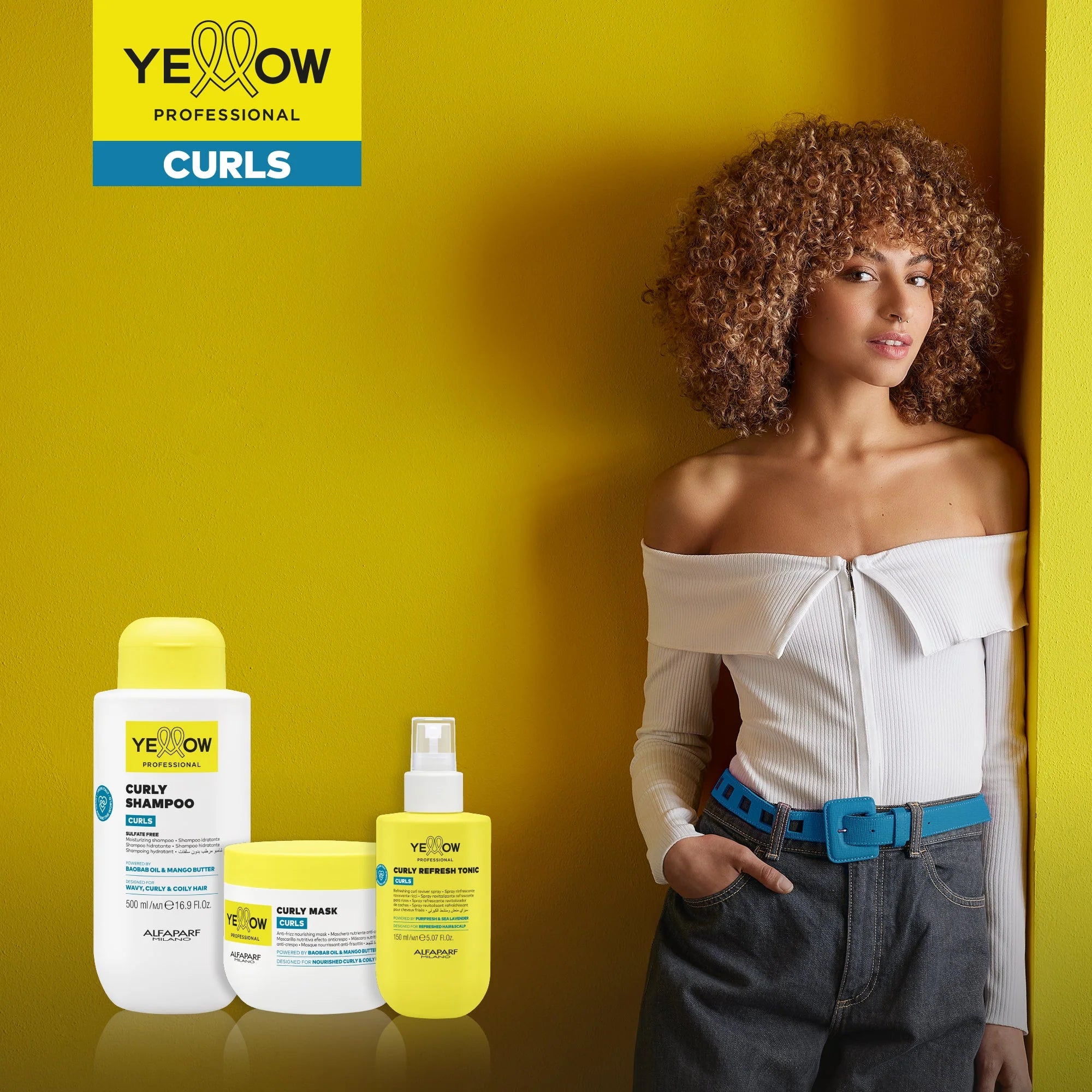 Yellow Pro/Curly Oil-Olio idratante anti crespo per capelli ricci, mossi e coily 100ml